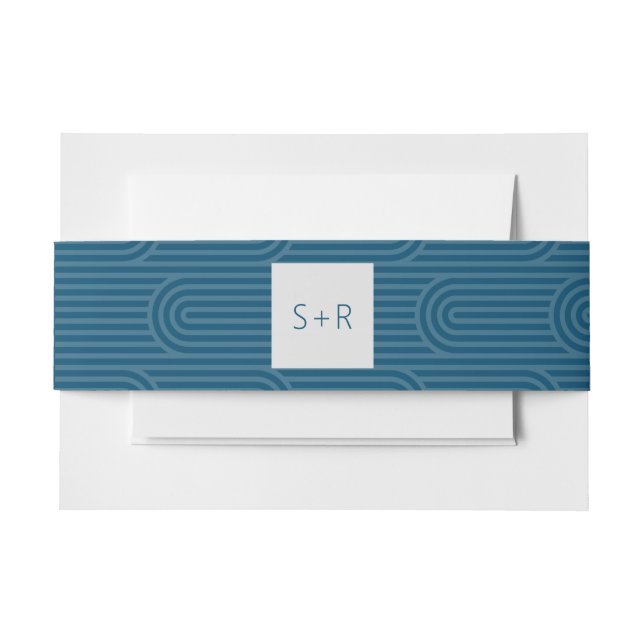 Moderne Monogram Aquamarin Arch Einladung Bauchban Einladungsbanderole (Vorderseite Beispiel)