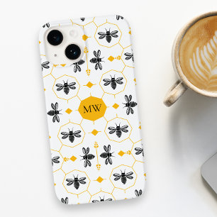 Moderne Monogram Bee Muster Gelbe Honeycomb Chic Case-Mate iPhone 14 Hülle