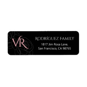 Moderne Monogram Black Pink Roses Rücksendeadress