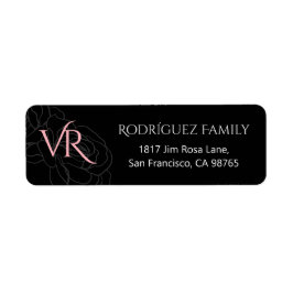 Moderne Monogram Black Pink Roses Rücksendeadresse