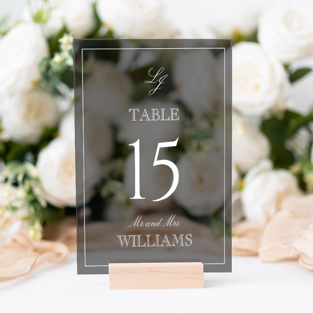 Moderne Monogram Black & White Wedding Tischnummer Acrylschild (Wedding Table Number!
)