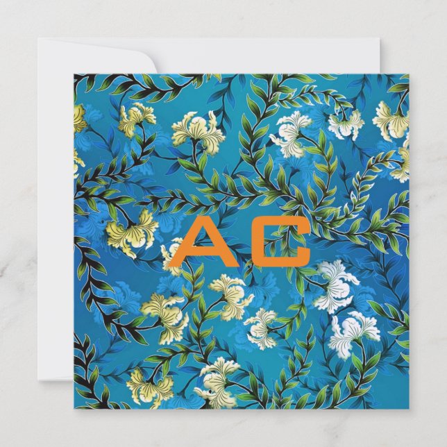 Moderne Monogram Blue Floral Chic (Vorderseite)