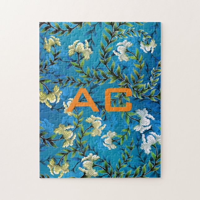 Moderne Monogram Blue Floral Chic (Vertikal)