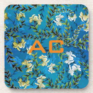 Moderne Monogram Blue Floral Chic Getränkeuntersetzer