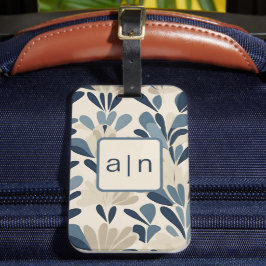 Moderne Monogram Blue Wildblumen Gepäckmarke Gepäckanhänger