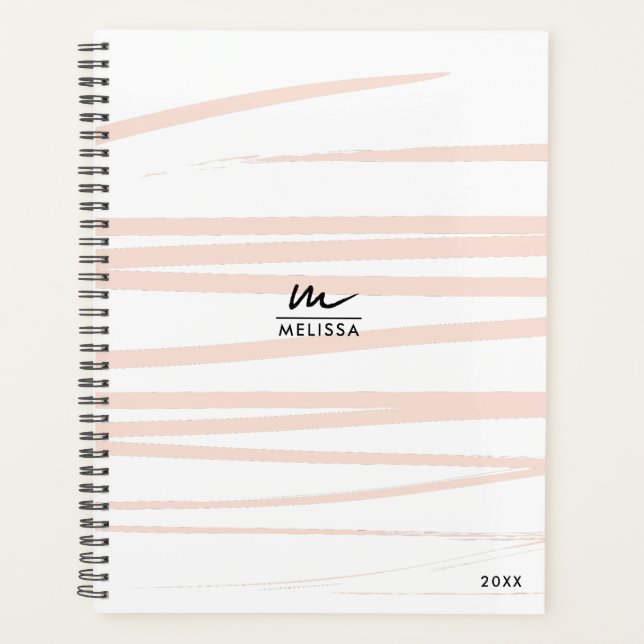 Moderne Monogram Blush Pink Lines Abstrakt Art Planer (Vorderseite)