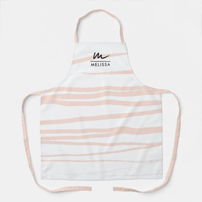 Moderne Monogram Blush Pink Lines Abstrakt Art Schürze (Vorderseite)