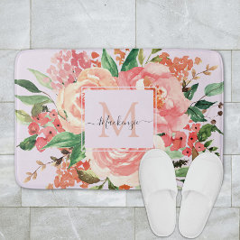 Moderne Monogram Blush Pink Spring Blume Floral Badematte
