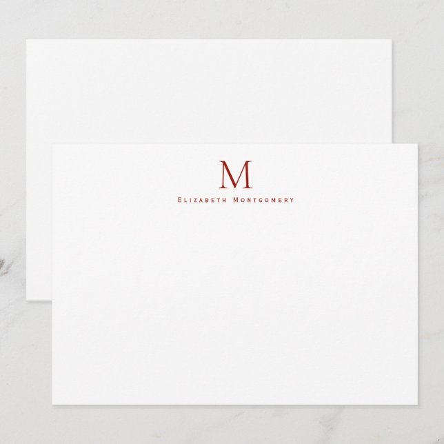 Moderne Monogram Cherry Red Correspondence Mitteilungskarte (Vorne/Hinten)