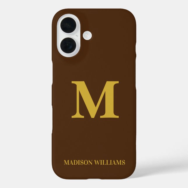 Moderne Monogram Chic Brown Gold Stilvoll Minimali iPhone 16 Hülle (Rückseite)
