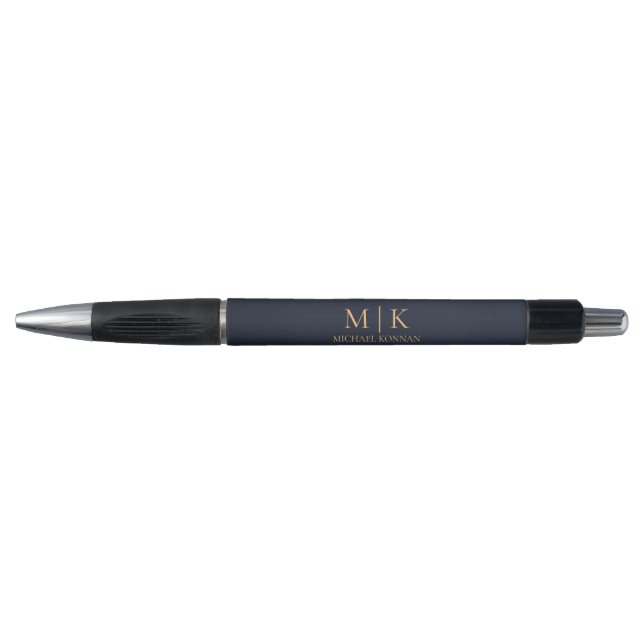 Moderne Monogram Chic Navy Blau und Gold Kugelschreiber (Vorderseite)