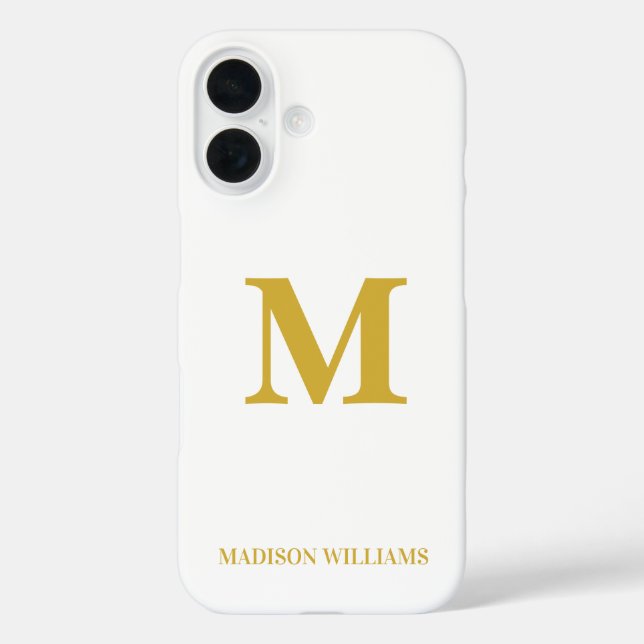 Moderne Monogram Chic White Gold Stilvoll Minimali iPhone 16 Hülle (Rückseite)