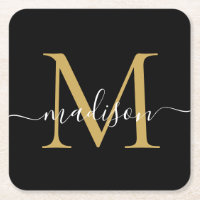 Moderne Monogram Classic Black Gold Script Name