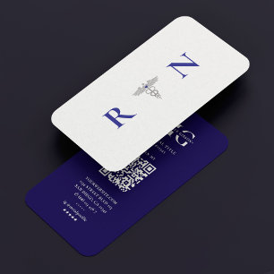 Moderne Monogram Dark Blue RN Caduceus Travel Nurs Visitenkarte