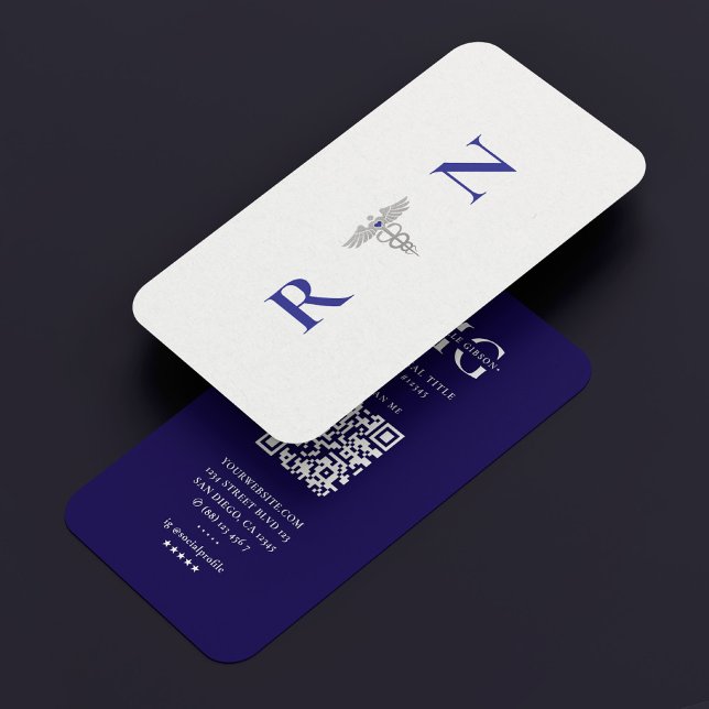 Moderne Monogram Dark Blue RN Caduceus Travel Nurs Visitenkarte (Modern Monogram Dark Blue RN Caduceus Travel Nurse Business Card
)