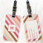 Moderne Monogram Diagonal Candy Stripe Personalisi Gepäckanhänger<br><div class="desc">Modernes,  in warmen Tönen gehaltenes,  diagonal gestreiftes Design mit personalisiertem Monogramm-Initial auf der Vorderseite und Namen und Adressdetails auf der Rückseite.</div>