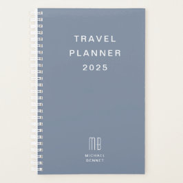 Moderne Monogram Dusty Blue Travel Planer