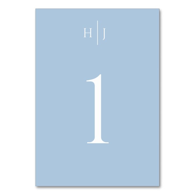 Moderne Monogram Dusty Blue Wedding Tischnummer (Vorderseite)
