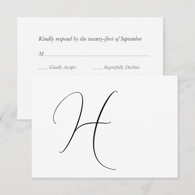 Moderne Monogram Elegant Black & White Wedding RSVP Karte (Vorne/Hinten)