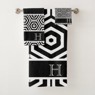 Moderne Monogram élégant Salle de bain noir et bla
