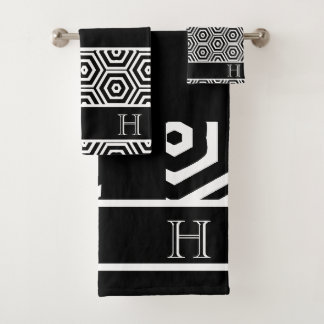 Moderne Monogram élégant Salle de bain noir et bla