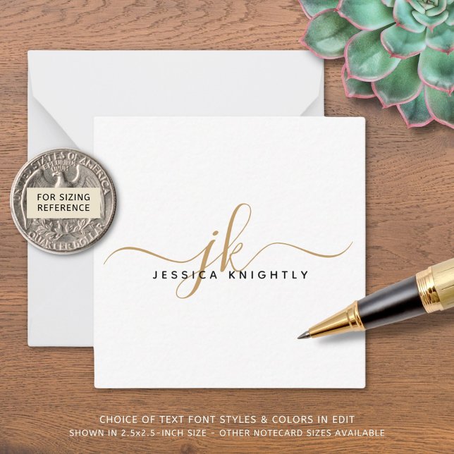 Moderne Monogram Elegant Script Initials Gold Blac Mitteilungskarte (Von Creator hochgeladen)