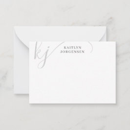 Moderne Monogram Elegant Script Initials Gray Mitteilungskarte
