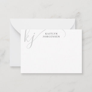 Moderne Monogram Elegant Script Initials Gray Mitteilungskarte