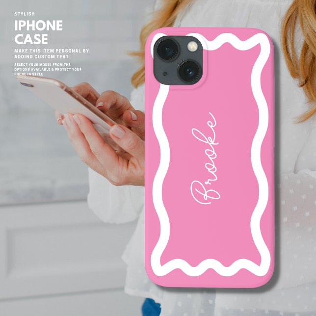 Moderne Monogram Elegant Script Pink Wave Edge Case-Mate iPhone Hülle (Von Creator hochgeladen)