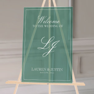 Moderne Monogram Emerald Green Script Willkommen Acrylschild