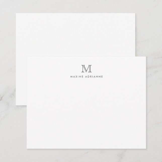 Moderne Monogram, erste Silver Gray Note Card Einladung (Vorne/Hinten)