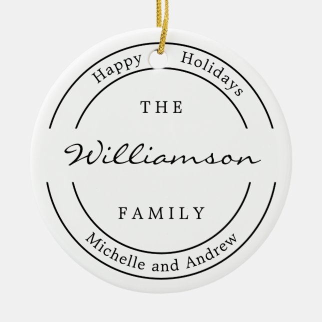 Moderne Monogram Foto Happy Holiday Keramik Ornament (Vorne)