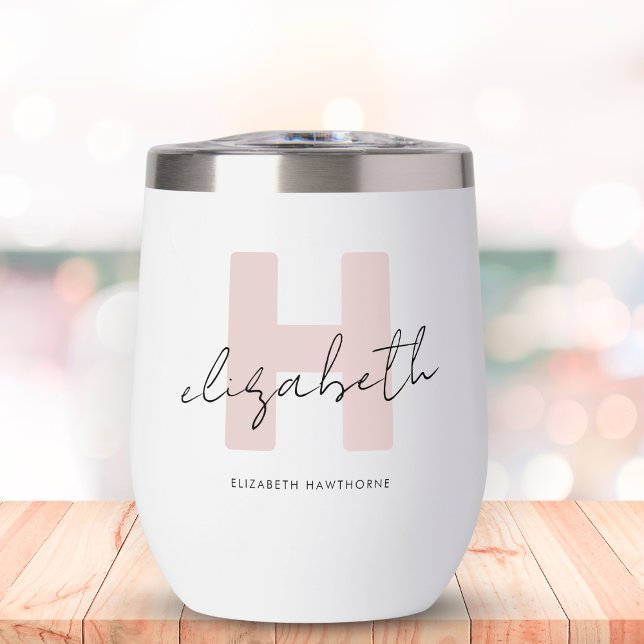 Moderne Monogram Girl Script Blush Pink Bridesmaid (Von Creator hochgeladen)