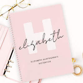 Moderne Monogram Girly Script Blush Pink Initial Notizbuch