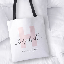 Moderne Monogram Girly Script Blush Pink Initial Tasche