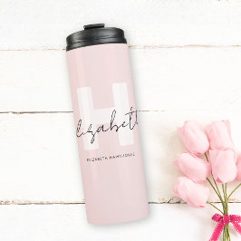 Moderne Monogram Girly Script Blush Pink Initial Thermosbecher