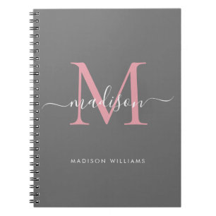 Moderne Monogram Graue Blush Pink Girl Script Name Notizblock