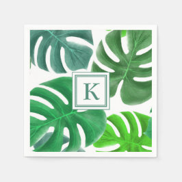 Moderne Monogram Green Botanical Palm Blätter Serviette
