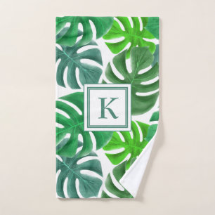 Moderne Monogram Green Palm Blätter Badhandtuch Set