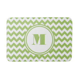 Moderne monogram-grüne Zickzack Streifen Badematte