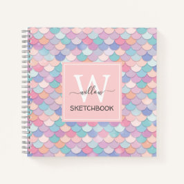 Moderne Monogram Hübsche Mermaid Pale Pink Sketch Notizbuch
