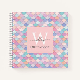Moderne Monogram Hübsche Mermaid Pale Pink Sketch Notizbuch