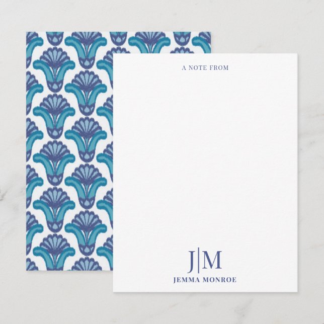 Moderne Monogram Ikat Ethnic Muster floral Mitteilungskarte (Vorne/Hinten)