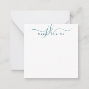 Moderne Monogram Initials Aquamarin Script Minimal Mitteilungskarte