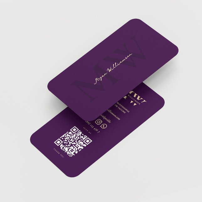 Moderne Monogram Initials Beruflich Dark Lila Visitenkarte (Modern Monogram Initials Professional Dark Purple Business Card
)