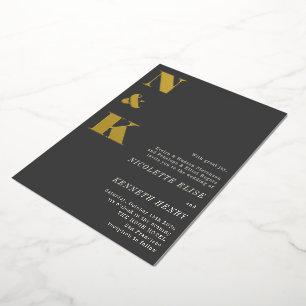 Moderne Monogram Initials Black Bold Wedding Gold Folieneinladung