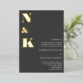 Moderne Monogram Initials Black Bold Wedding Gold Folieneinladung