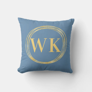 Moderne Monogram-Initials Dusty Blue Gold Circles Kissen
