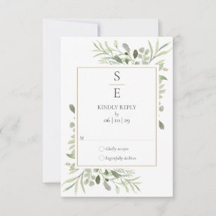 Moderne Monogram Initials Greenerity Wedding RSVP Karte