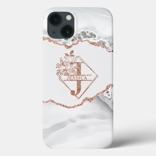 Moderne Monogram J White Agate Marble Rose Gold Case-Mate iPhone Hülle (Rückseite)